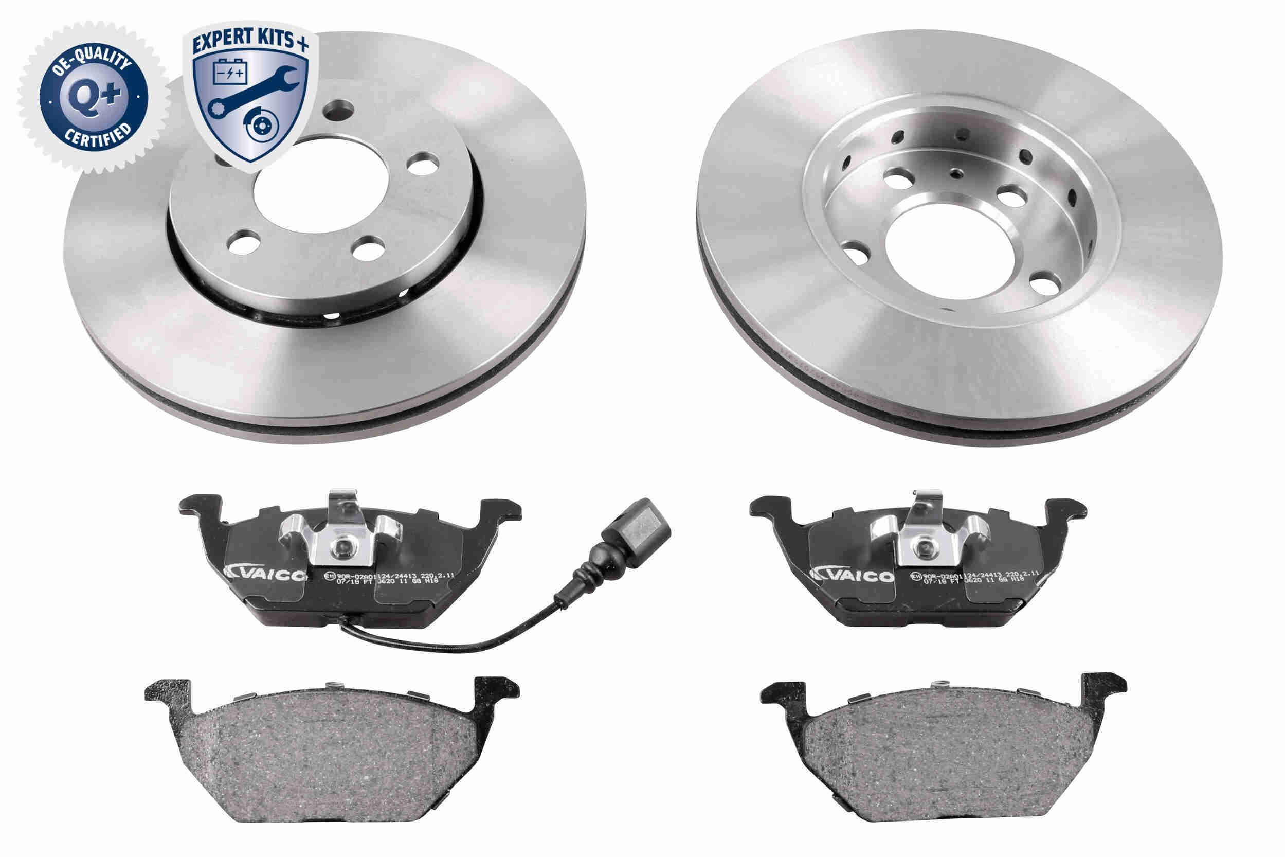 VAICO V10-90001 Brake discs and pads set Front Axle, Vented, with brake pads, EXPERT KITS +, incl. wear warning contact