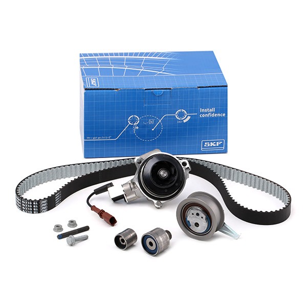 SKF VKMC 01278 Water pump and timing belt kit with gaskets/seals, with studs, with integrated disabling contact, switchable water pump, Number of Teeth: 145, for timing belt drive, Plastic