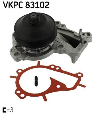 SKF VKPC 83102 Water pump with gaskets/seals, with studs, Plastic, for v-ribbed belt use