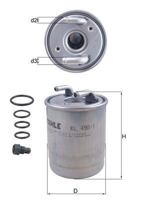 70387831 MAHLE ORIGINAL Spin-on Filter Height: 173,0mm, Housing Diameter: 80,0mm Inline fuel filter KC 239 buy