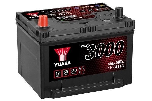 YUASA YBX3000 YBX3113 Battery 12V 50Ah 530A with handles, with load status display, Lead-acid battery
