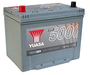 YBX5069 YUASA Car battery DAIHATSU 12V 75Ah 650A with handles, with load status display, Lead-acid battery