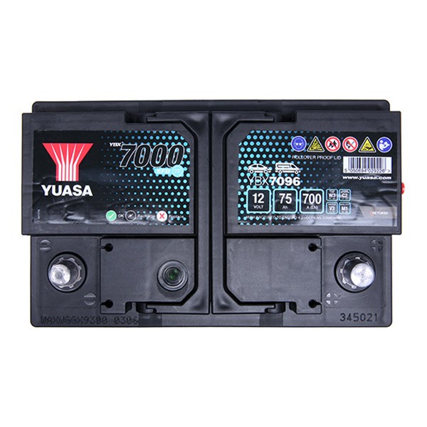 YUASA YBX7096 YBX7000 Batería de arranque 12V 75Ah 700A con asas, con  indicador de carga, Batería EFB