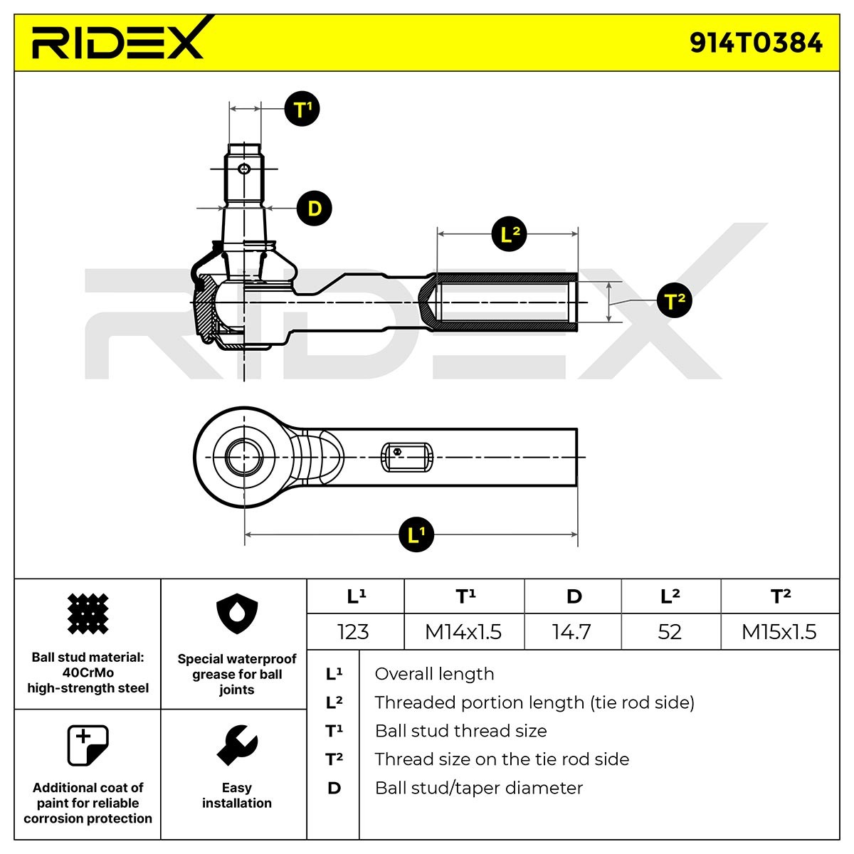 Track rod end 914T0384 from RIDEX