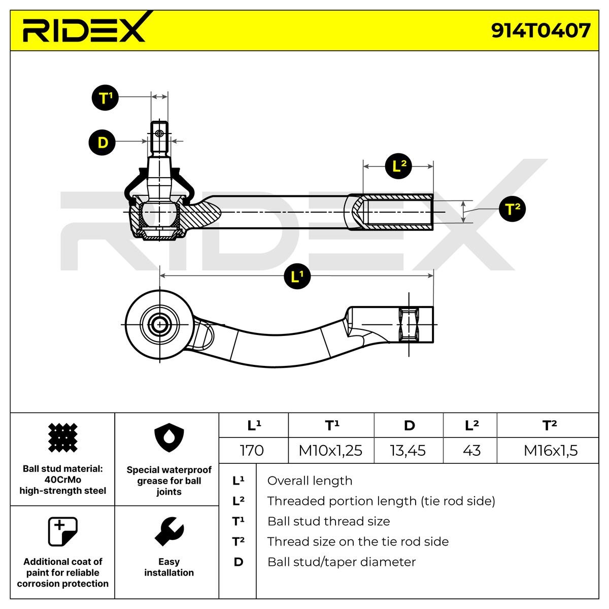 OEM-quality RIDEX 914T0407 Track rod end