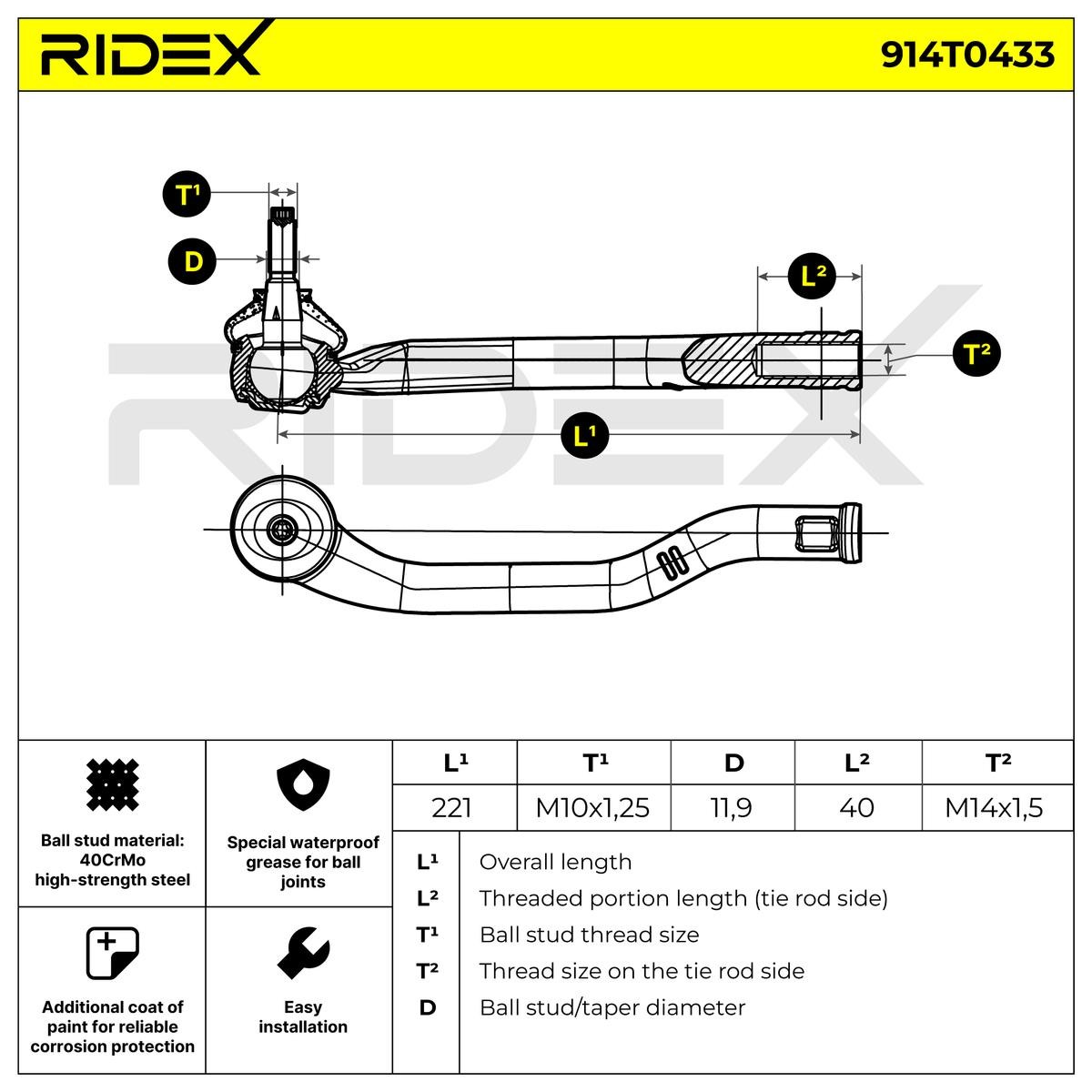 914T0433 Outer tie rod end RIDEX 914T0433 review and test