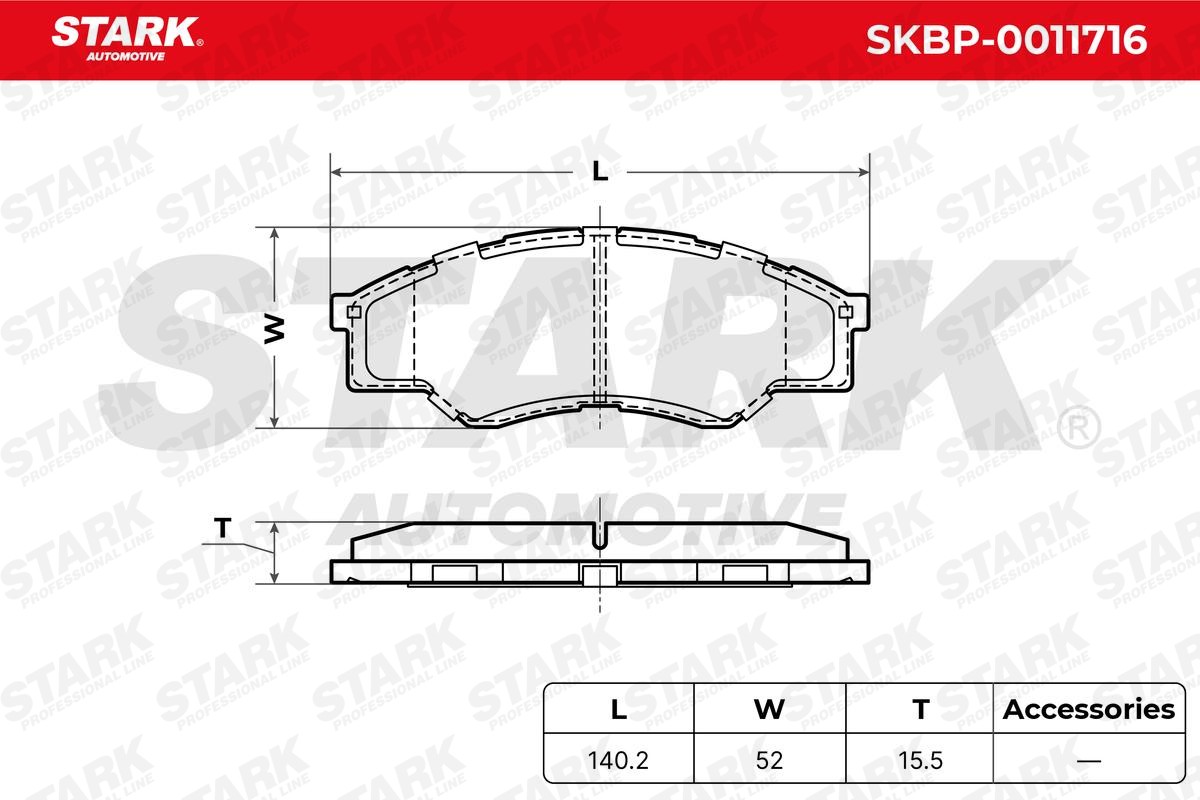 SKBP-0011716 Set of brake pads SKBP-0011716 STARK Front Axle, excl. wear warning contact