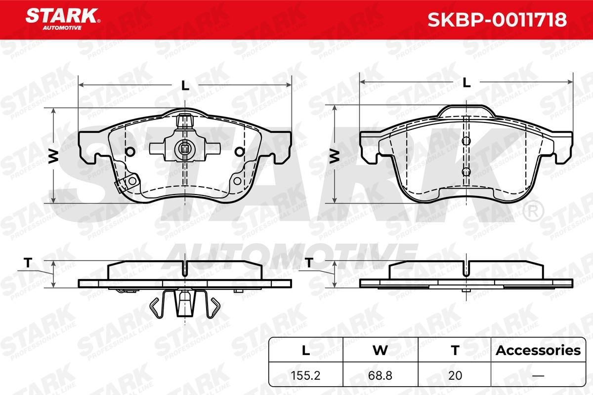 SKBP-0011718 Set of brake pads SKBP-0011718 STARK Front Axle, with acoustic wear warning