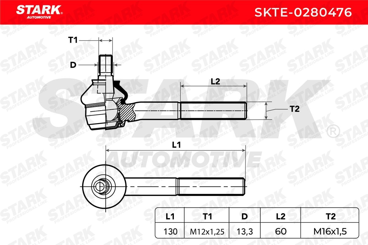 SKTE-0280476 Tie rod end SKTE-0280476 STARK Cone Size 13,5 mm, Front axle both sides, inner