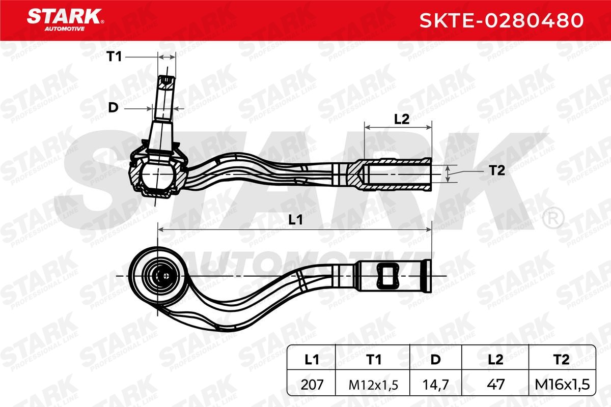 SKTE-0280480 Tie rod end SKTE-0280480 STARK Cone Size 14,7 mm, M12 x 1,5 mm, Front Axle Left