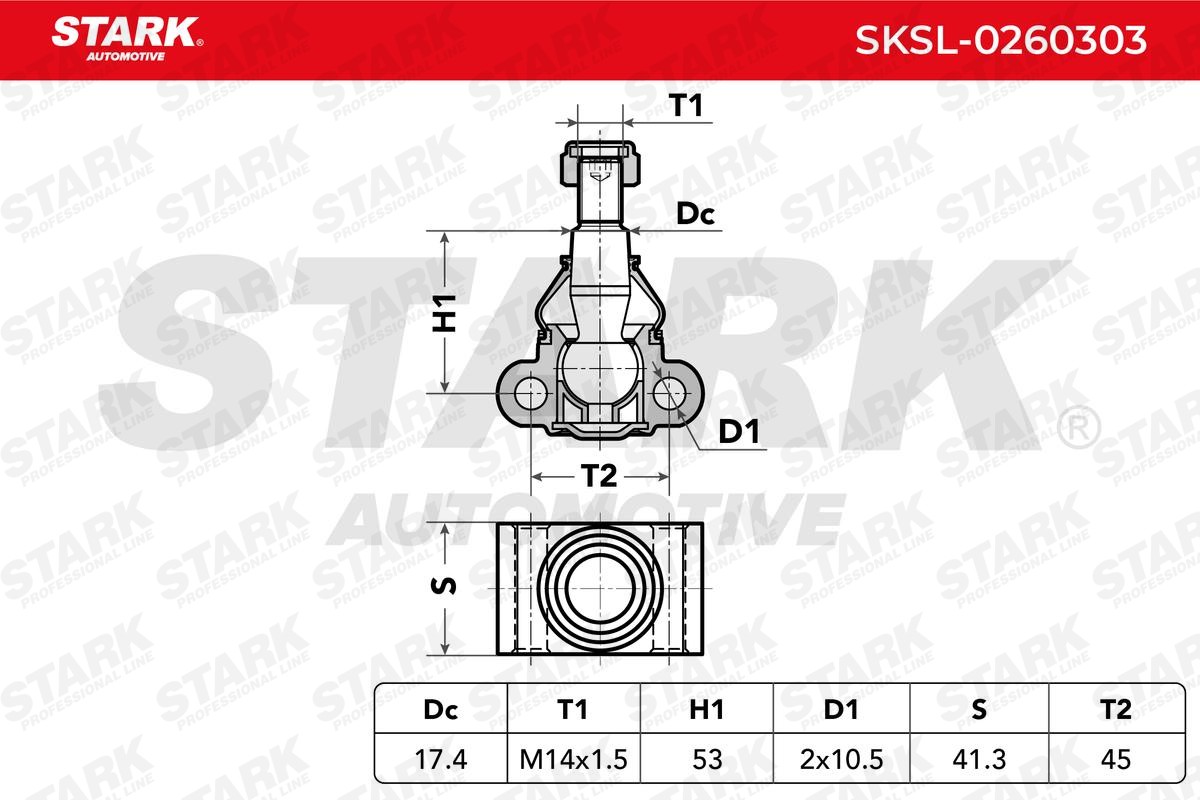 STARK SKSL-0260303 Ball Joint Front Axle, Upper, both sides, 17,4mm, 1:8
