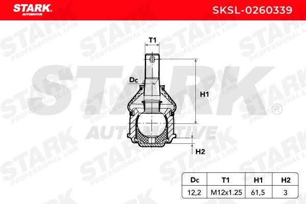 SKSL-0260339 Suspension ball joint SKSL-0260339 STARK Front axle both sides, Upper, 12,2mm, 1/8