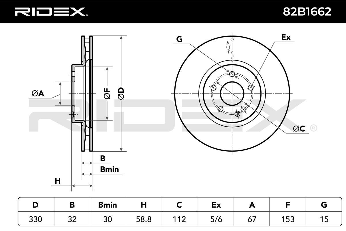 RIDEX 82B1662 Brake disc Front Axle, 330x32,0mm, 05/06x67, internally vented