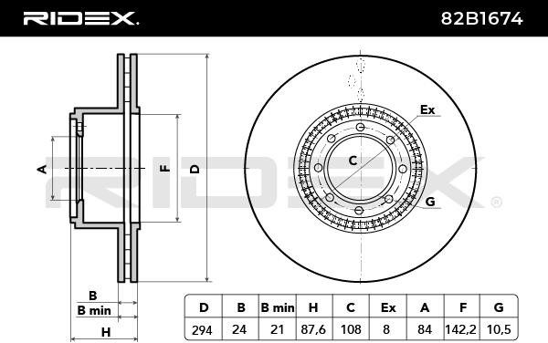 RIDEX 82B1674 Brake rotor Rear Axle, 294x24mm, 8, internally vented