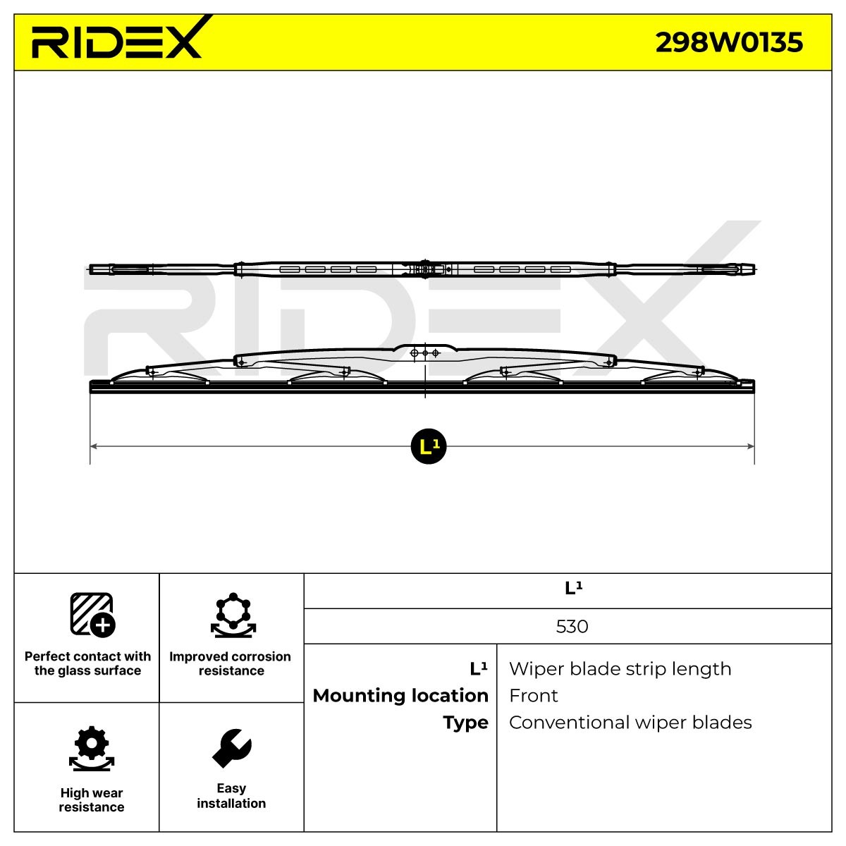 298W0135 List stěrače RIDEX originální kvality