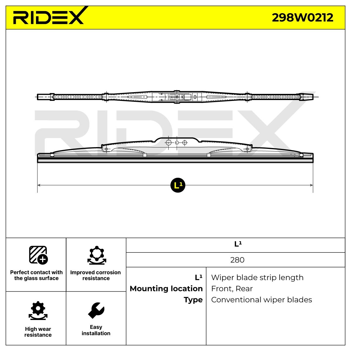OEM-quality RIDEX 298W0212 Windscreen wiper