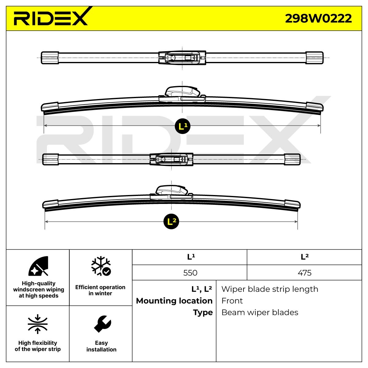 OEM-quality RIDEX 298W0222 Windscreen wiper