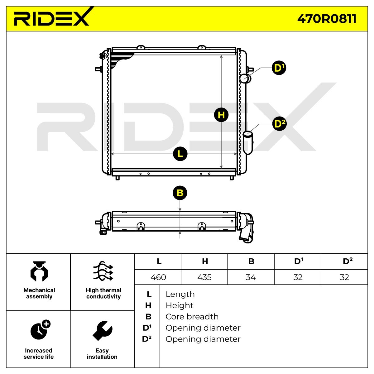 470R0811 Radiator 470R0811 RIDEX Aluminium