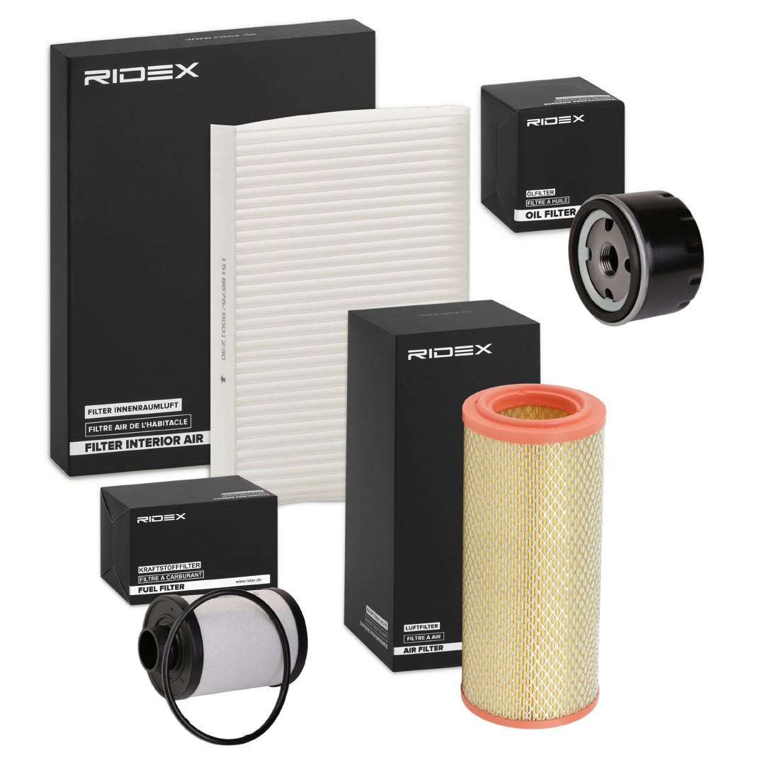RIDEX 4055F0142 Filter kit with air filter, without oil drain plug, Spin-on Filter, Pollen Filter, four-piece