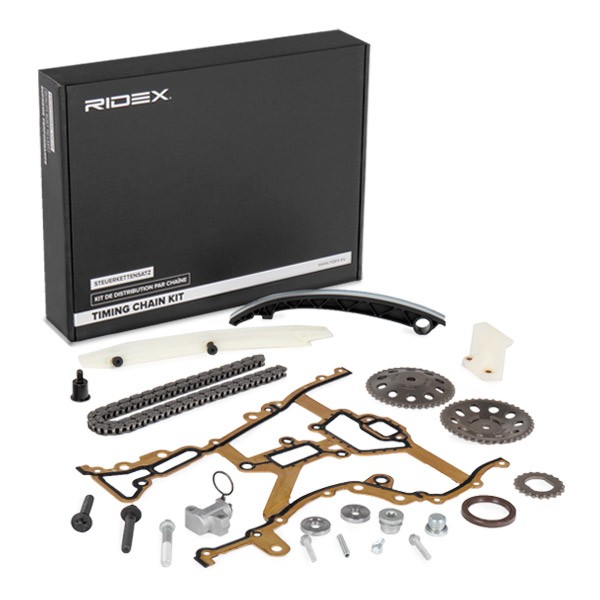 RIDEX 1389T0003 Timing chain kit with chain tensioner, with gaskets/seals, Simplex, Closed chain