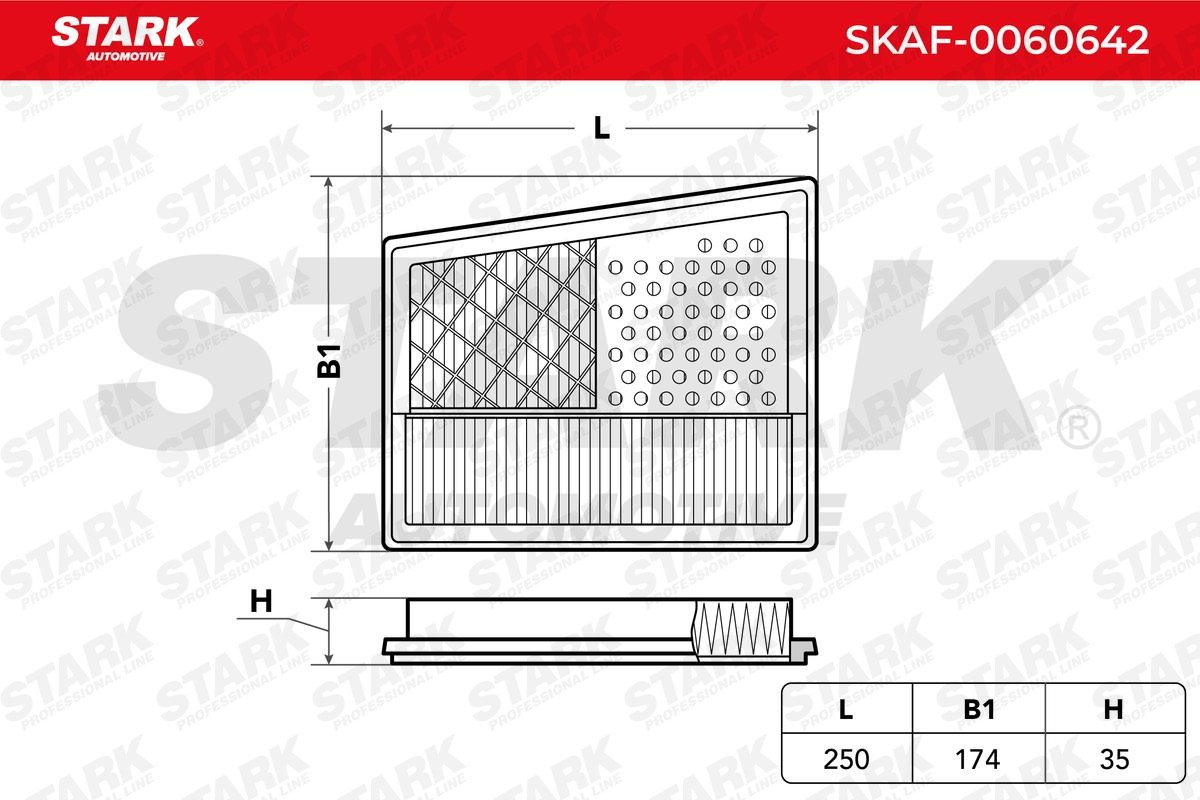 STARK SKAF-0060642 Air filter 35,0mm, 174,0mm, 250mm, Filter Insert, Air Recirculation Filter
