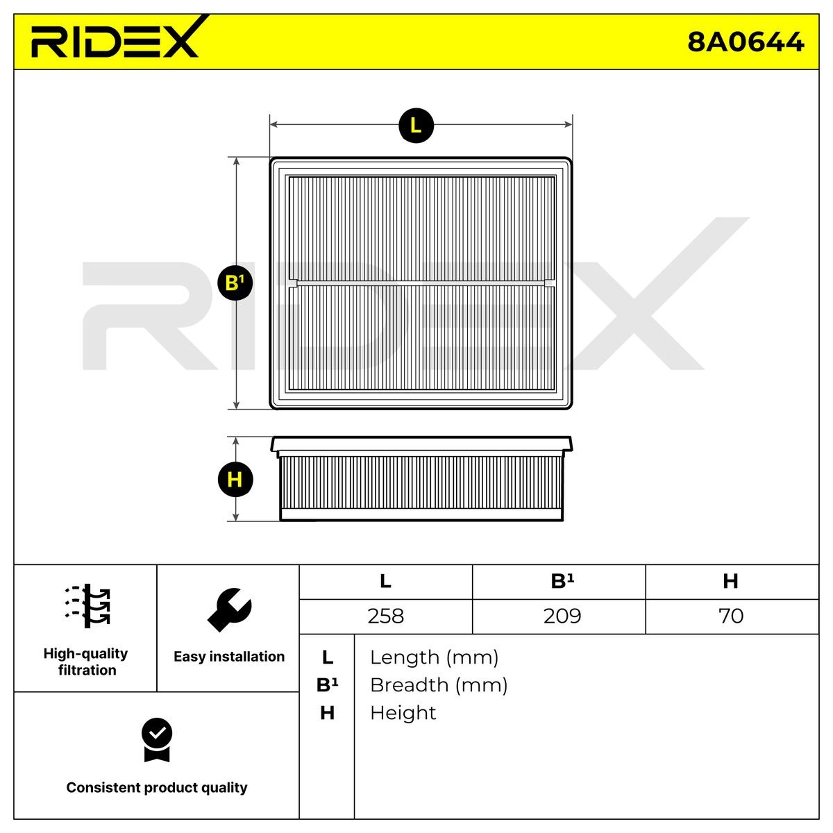 OEM-quality RIDEX 8A0644 Engine filter