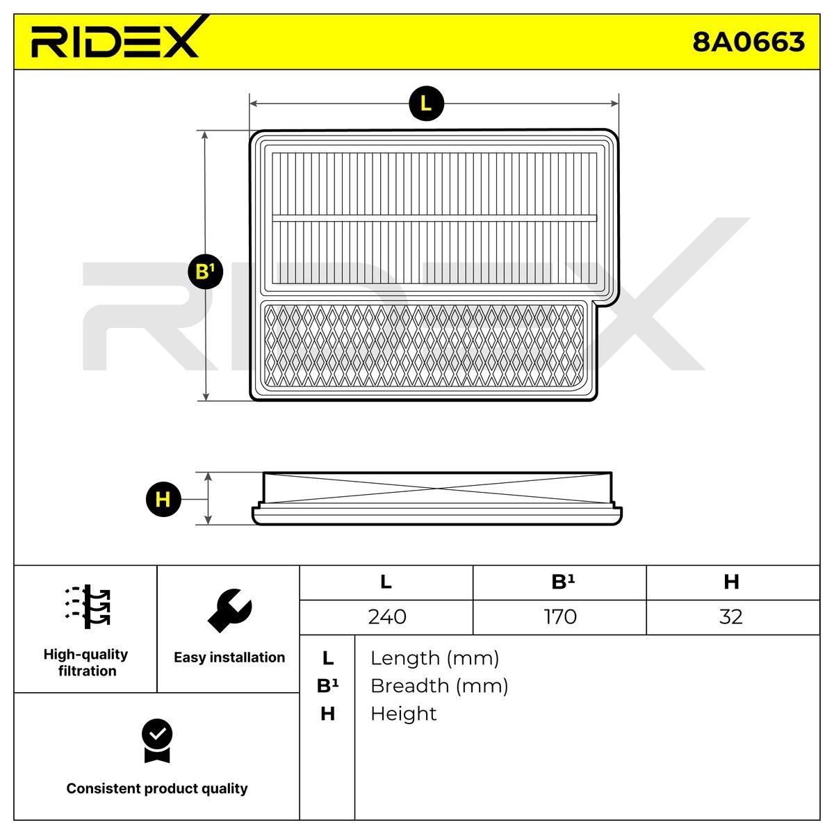 OEM-quality RIDEX 8A0663 Engine filter