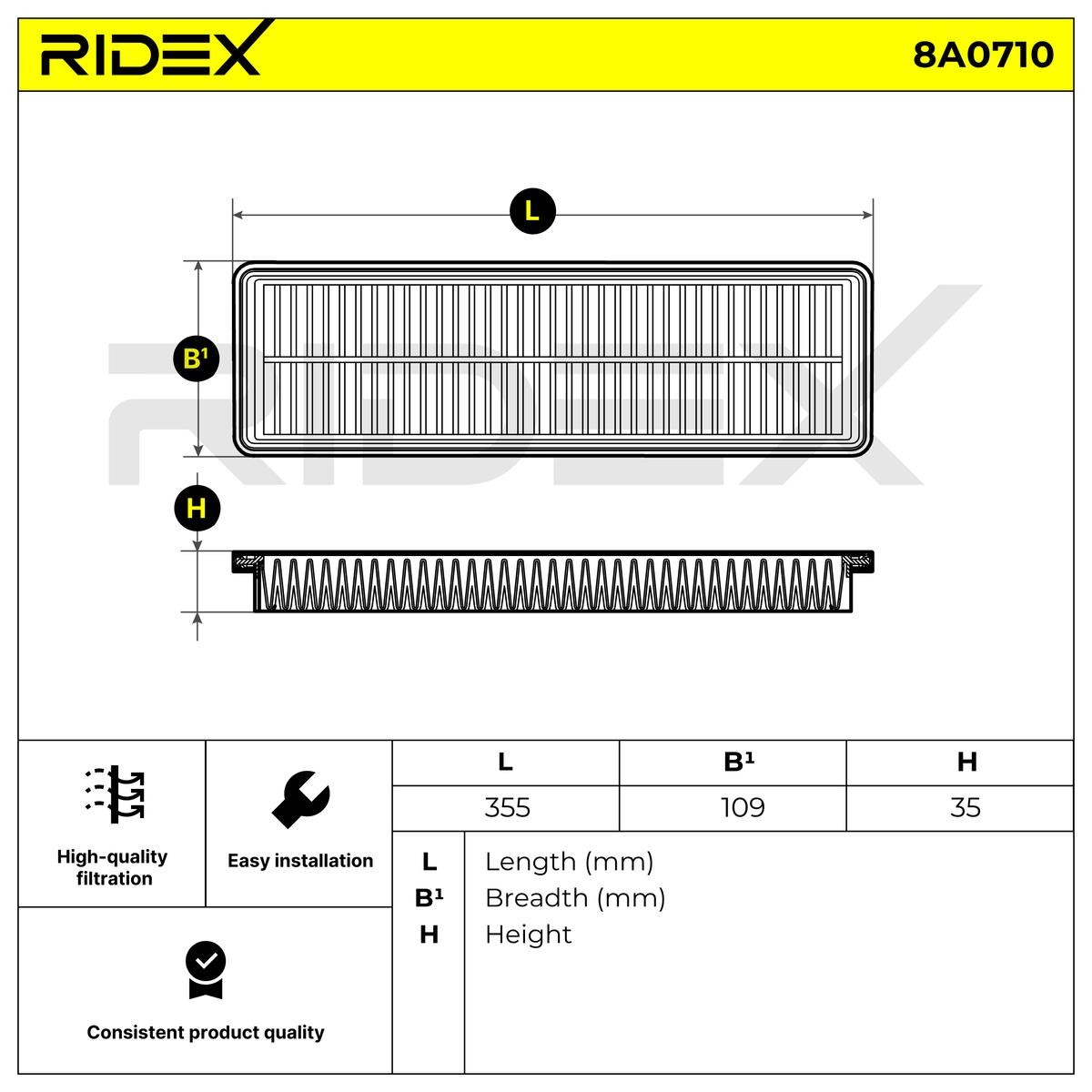 OEM-quality RIDEX 8A0710 Engine filter