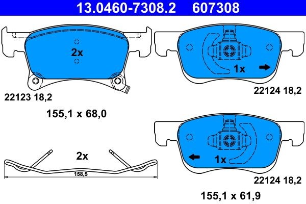 13.0460-7308.2 Set of brake pads 13.0460-7308.2 ATE with acoustic wear warning, with accessories