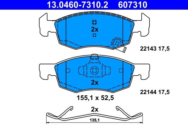 13.0460-7310.2 Set of brake pads 13.0460-7310.2 ATE with acoustic wear warning, with accessories