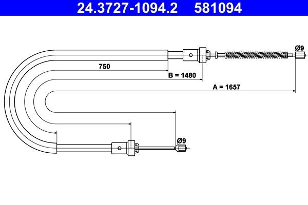 581094 ATE 24.3727-1094.2 Hand brake cable 364005982R