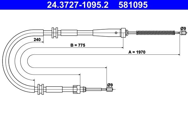 original Renault Kangoo KW Brake cable ATE 24.3727-1095.2