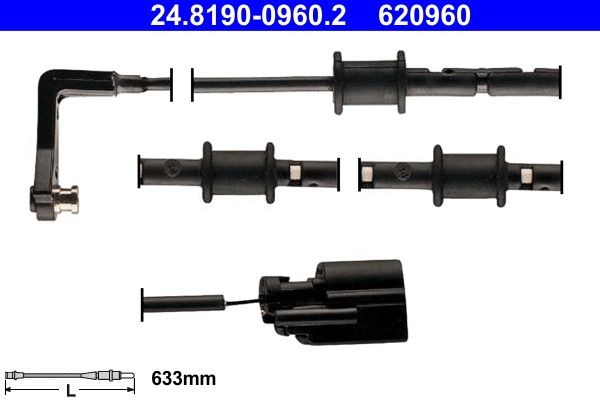 620960 ATE Length: 633mm Warning contact, brake pad wear 24.8190-0960.2 buy