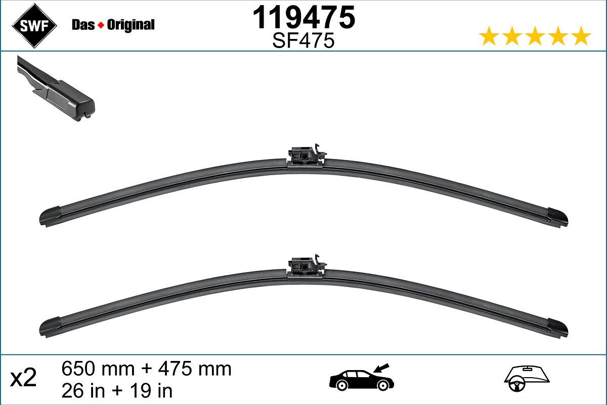SWF 119475 Wiper blade 650, 475 mm Front, Flat wiper blade, for left-hand drive vehicles