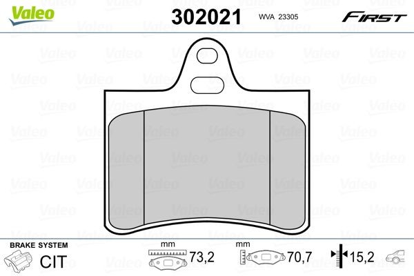 302021 Set of brake pads 302021 VALEO Rear Axle, excl. wear warning contact, without anti-squeak plate