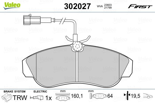 VALEO 302027 Brake pad set FIRST, Front Axle, incl. wear warning contact, without anti-squeak plate
