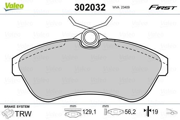 VALEO 302032 Brake pad set FIRST, Front Axle, excl. wear warning contact, without anti-squeak plate