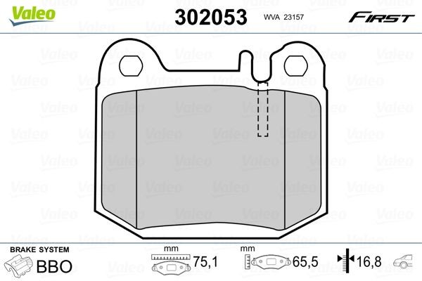 VALEO 302053 Brake pad set FIRST, Rear Axle, excl. wear warning contact, without anti-squeak plate