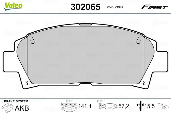 VALEO 302065 Brake pad set FIRST, Front Axle, excl. wear warning contact, without anti-squeak plate