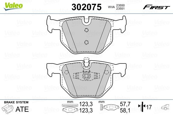 VALEO 302075 Brake pad set FIRST, Rear Axle, excl. wear warning contact, with anti-squeak plate