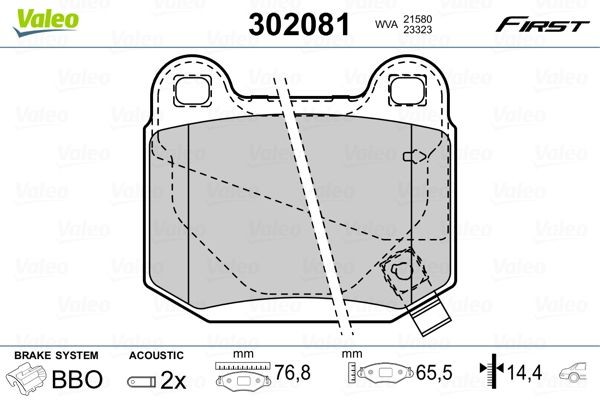 VALEO 302081 Brake pad set FIRST, Rear Axle, incl. wear warning contact, with anti-squeak plate