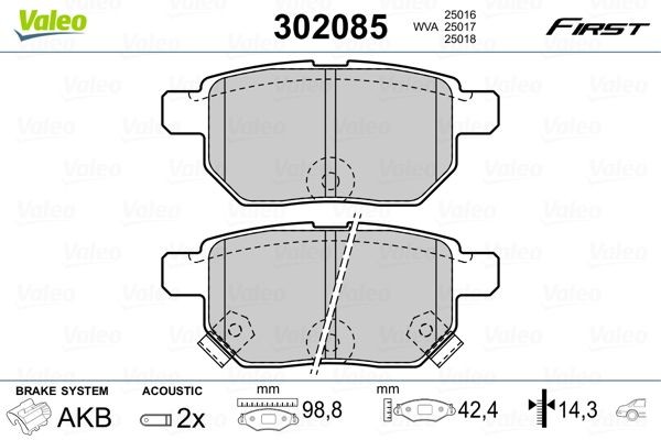 VALEO 302085 Brake pad set FIRST, Rear Axle, incl. wear warning contact, with anti-squeak plate