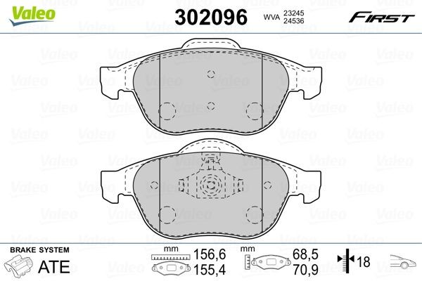 VALEO 302096 Brake pad set FIRST, Front Axle, excl. wear warning contact, with anti-squeak plate