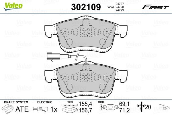 VALEO 302109 Brake pad set FIRST, Front Axle, incl. wear warning contact, with anti-squeak plate