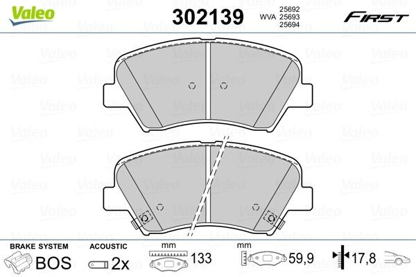 302139 VALEO Brake pad set KIA Front Axle, incl. wear warning contact, with anti-squeak plate