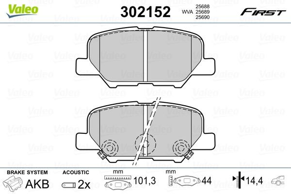 VALEO 302152 Brake pad set FIRST, Rear Axle, incl. wear warning contact, without anti-squeak plate
