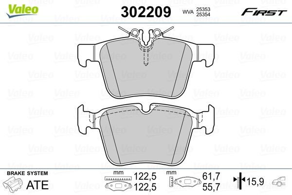 VALEO 302209 Brake pad set Rear Axle, excl. wear warning contact, with anti-squeak plate