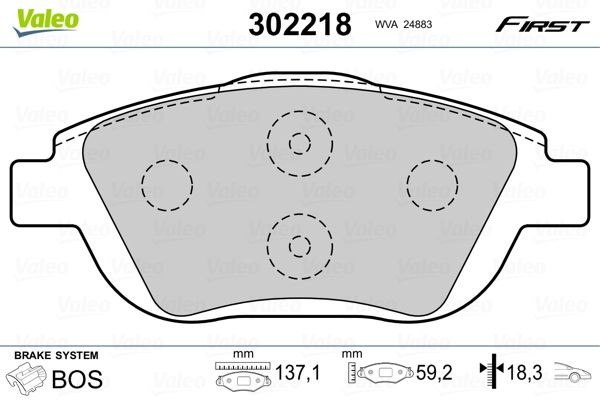 VALEO 302218 Brake pad set Front Axle, excl. wear warning contact, without anti-squeak plate