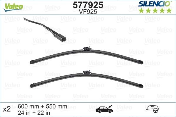 VF925 VALEO 600, 550 mm Front, Flat wiper blade, with spoiler, for right-hand drive vehicles Styling: with spoiler, Left-/right-hand drive vehicles: for right-hand drive vehicles Wiper blades 577925 buy