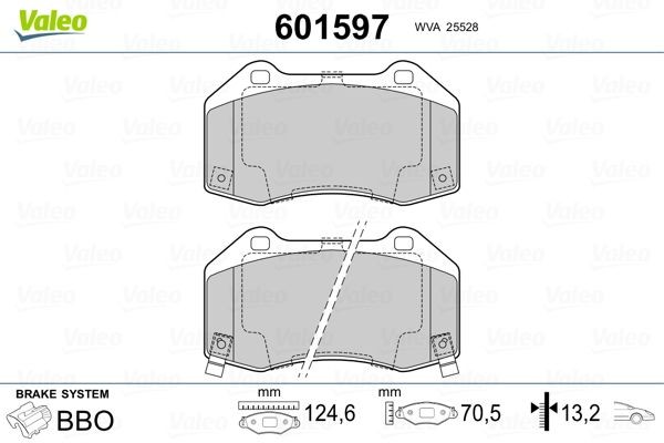 VALEO 601597 Brake pad set Front Axle, incl. wear warning contact, with anti-squeak plate